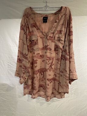Disney Beige & Dusty Rose Printed V-Neck Blouse